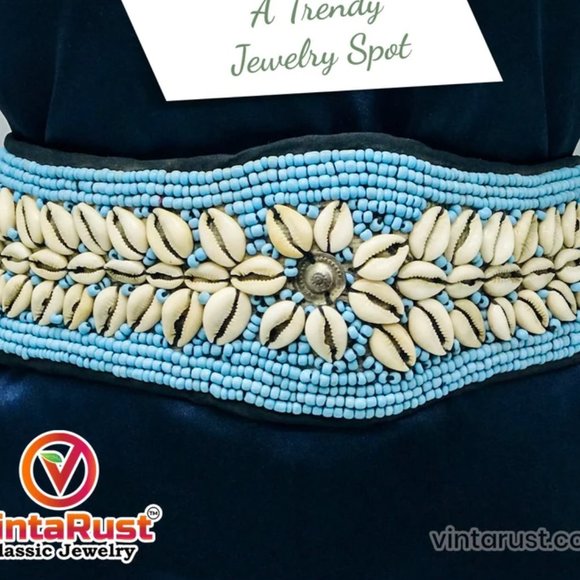 Vintage Afghan Beaded Shell Belt: Tribal Belly Dance Jewelry